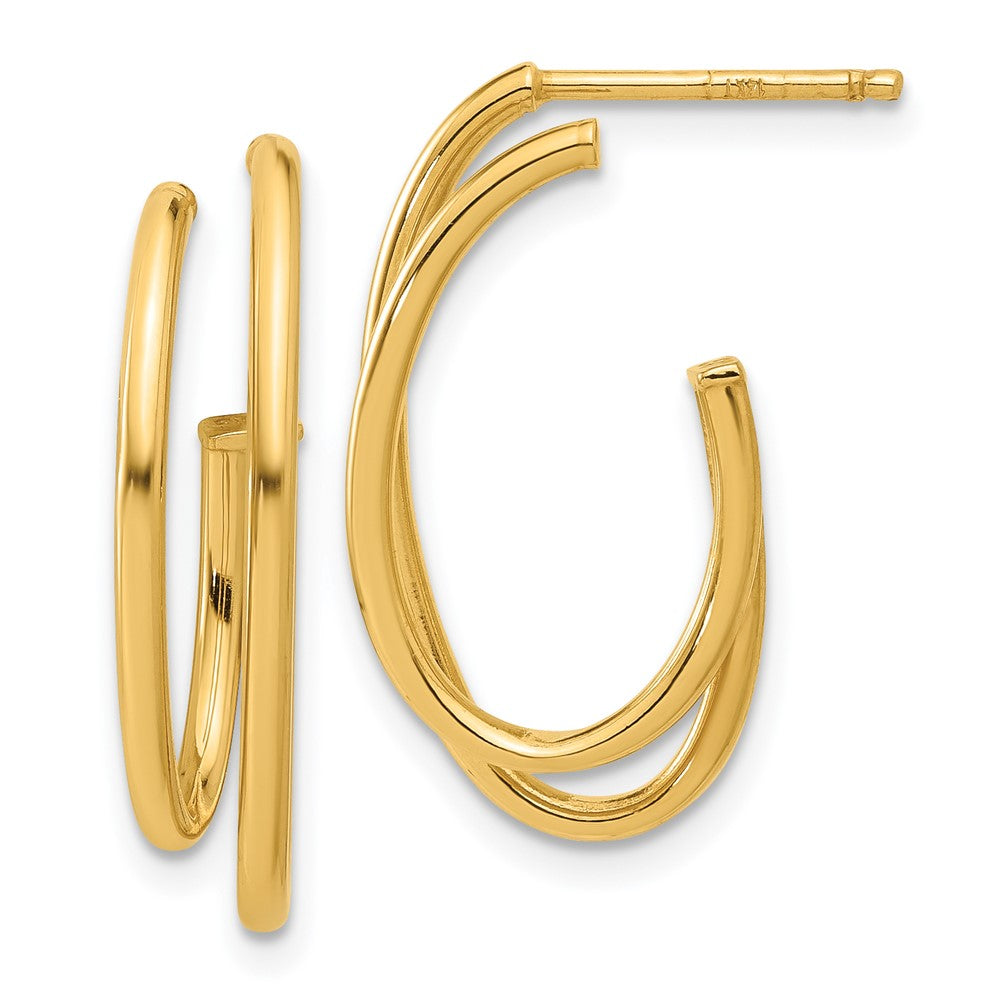 14K Yellow Gold Polished Oval Double Strand J-Hoop Post Earrings