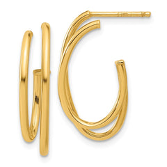 14K Yellow Gold Polished Oval Double Strand J-Hoop Post Earrings
