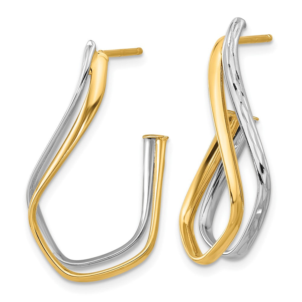 14K Two-Tone Gold Polished Diamond-cut Twisted J-Hoop Post Earrings