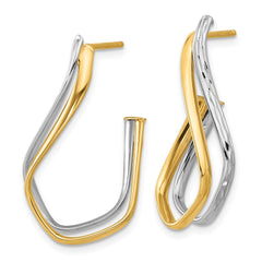14K Two-Tone Gold Polished Diamond-cut Twisted J-Hoop Post Earrings
