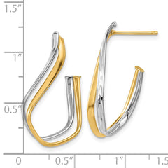 14K Two-Tone Gold Polished Diamond-cut Twisted J-Hoop Post Earrings