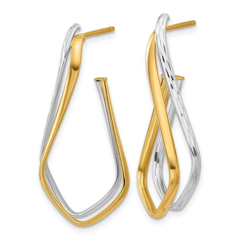 14K Two-Tone Gold Polished Diamond-cut Twisted J-Hoop Post Earrings