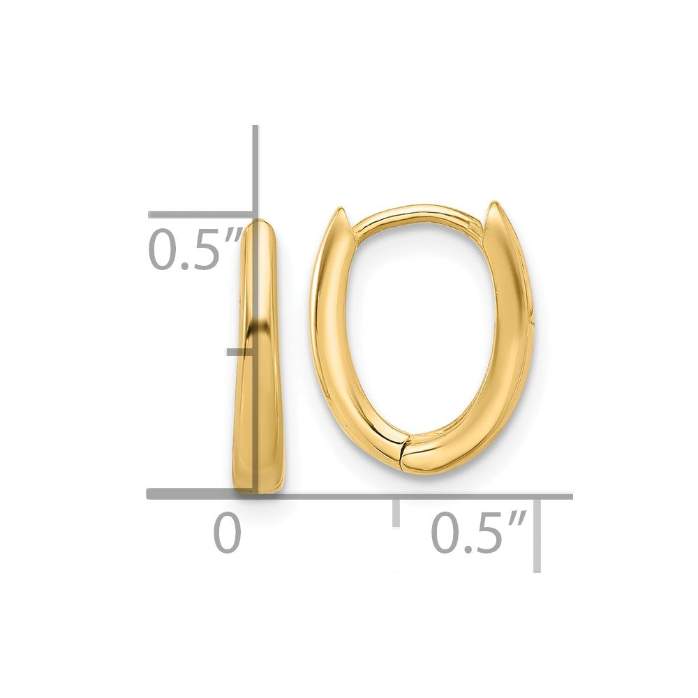 14K Yellow Gold Polished Oval Hinged Hoop Earrings
