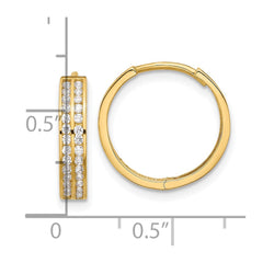 14K Yellow Gold Polished Two Row CZ 3.5mm Hinged Hoop Earrings
