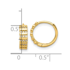 14K Yellow Gold Polished CZ Hinged Hoop Earrings