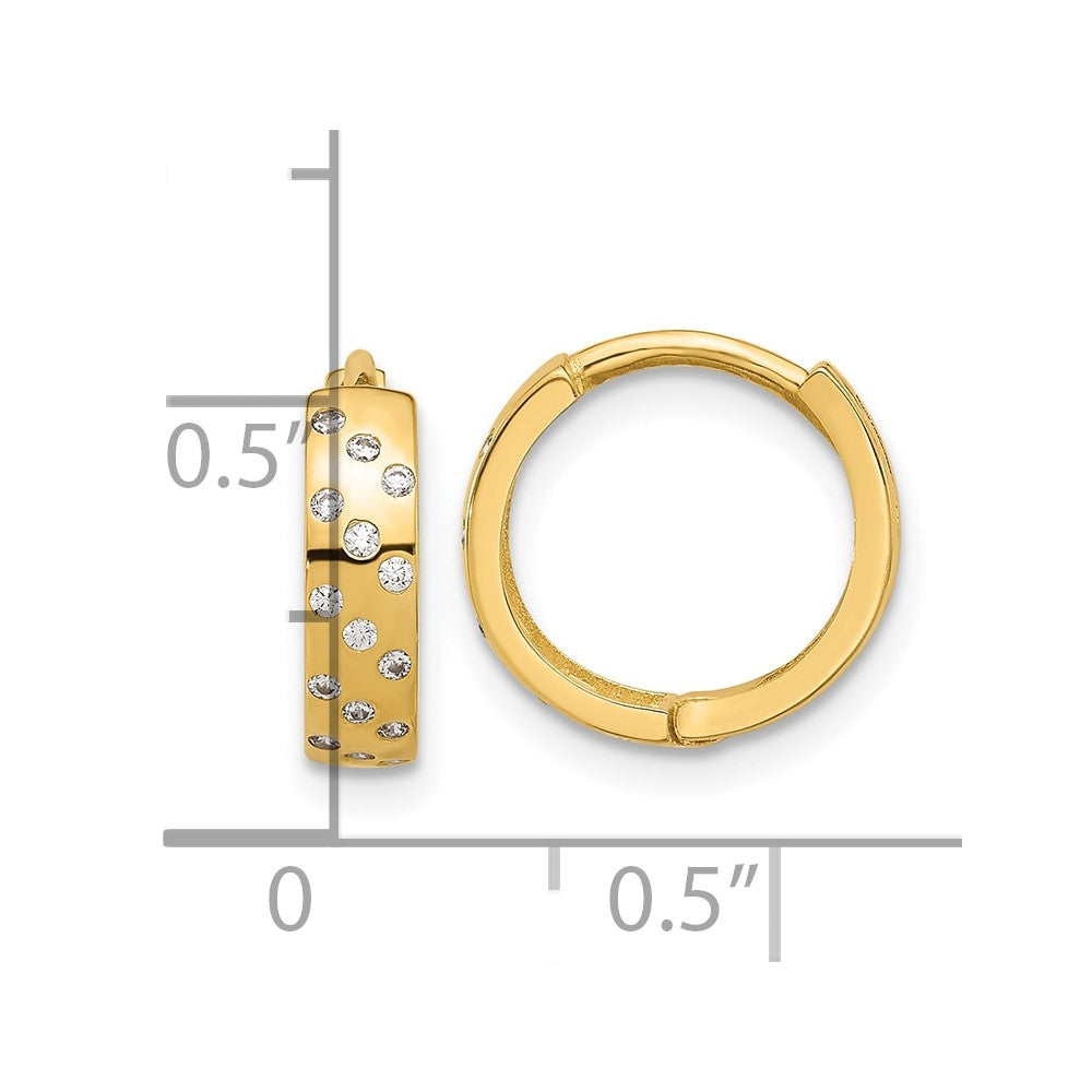 14K Yellow Gold Polished CZ Hinged Hoop Earrings