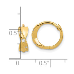 14K Yellow Gold Polished CZ Criss Cross Twist Hinged Hoop Earrings
