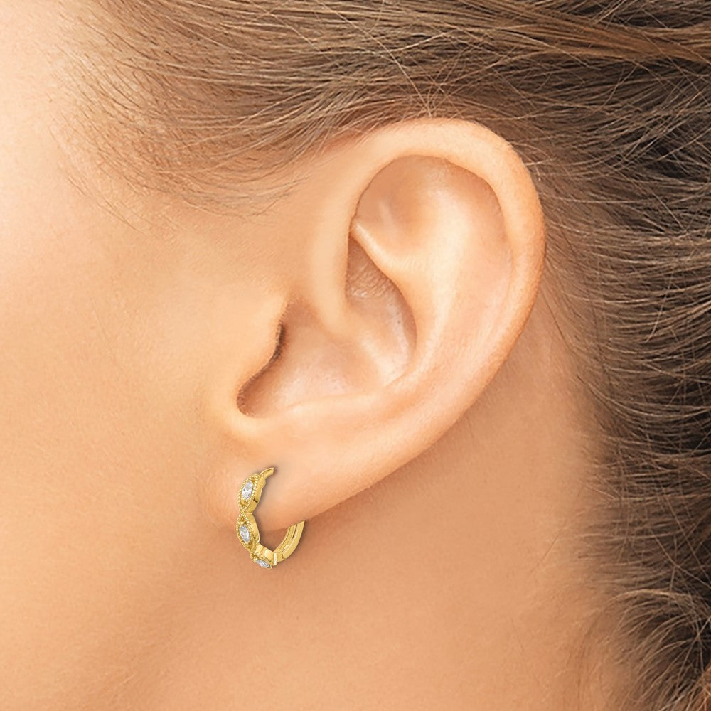 14K Yellow Gold Polished CZ Hinged Hoop Earrings