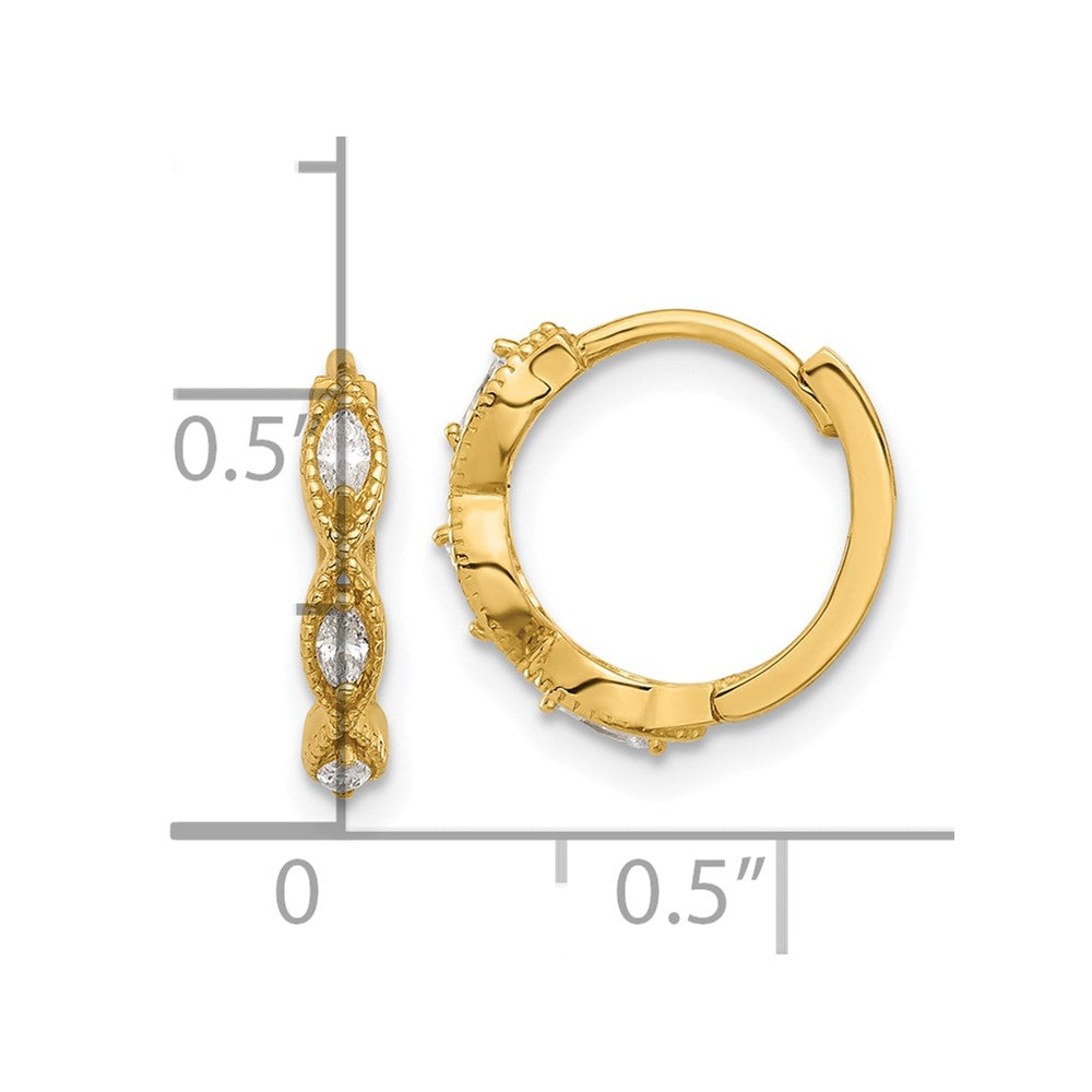 14K Yellow Gold Polished CZ Hinged Hoop Earrings
