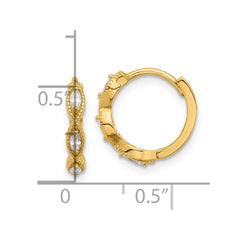 14K Yellow Gold Polished CZ Hinged Hoop Earrings