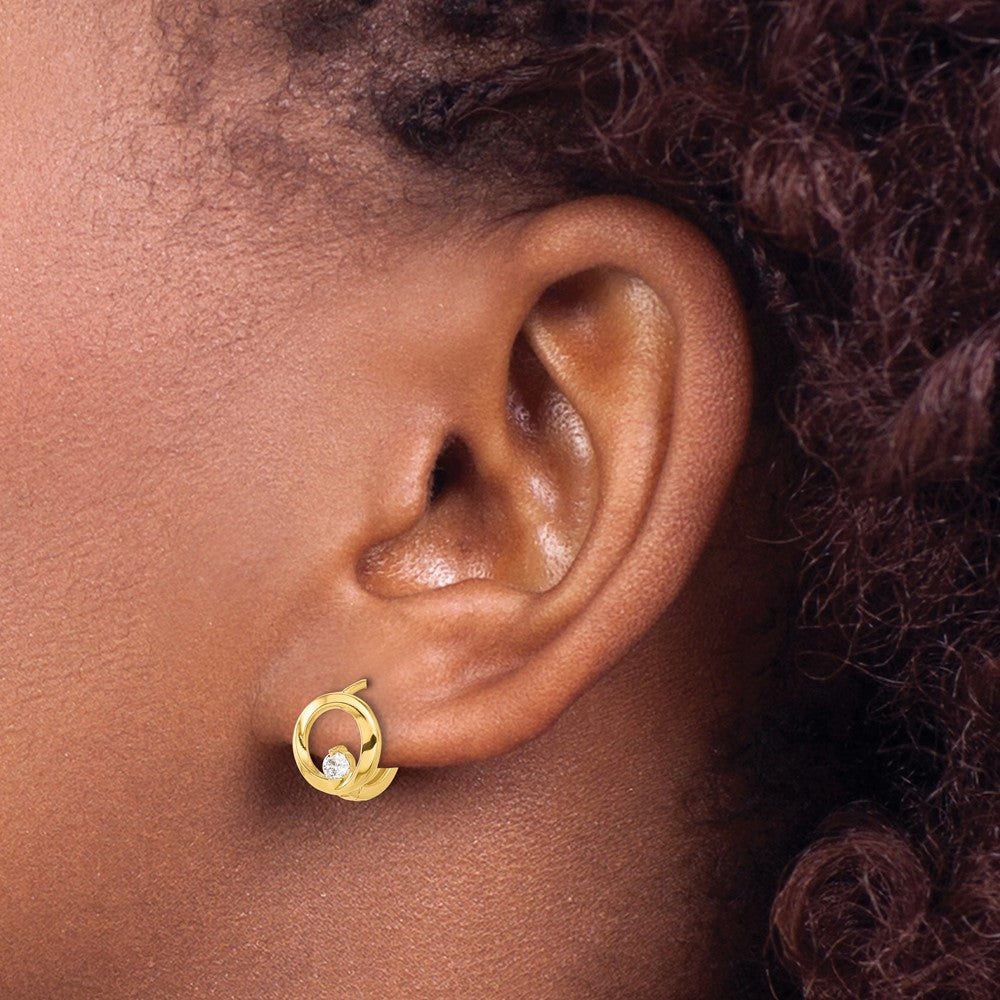 14K Yellow Gold Polished CZ Circle Hoop Earrings