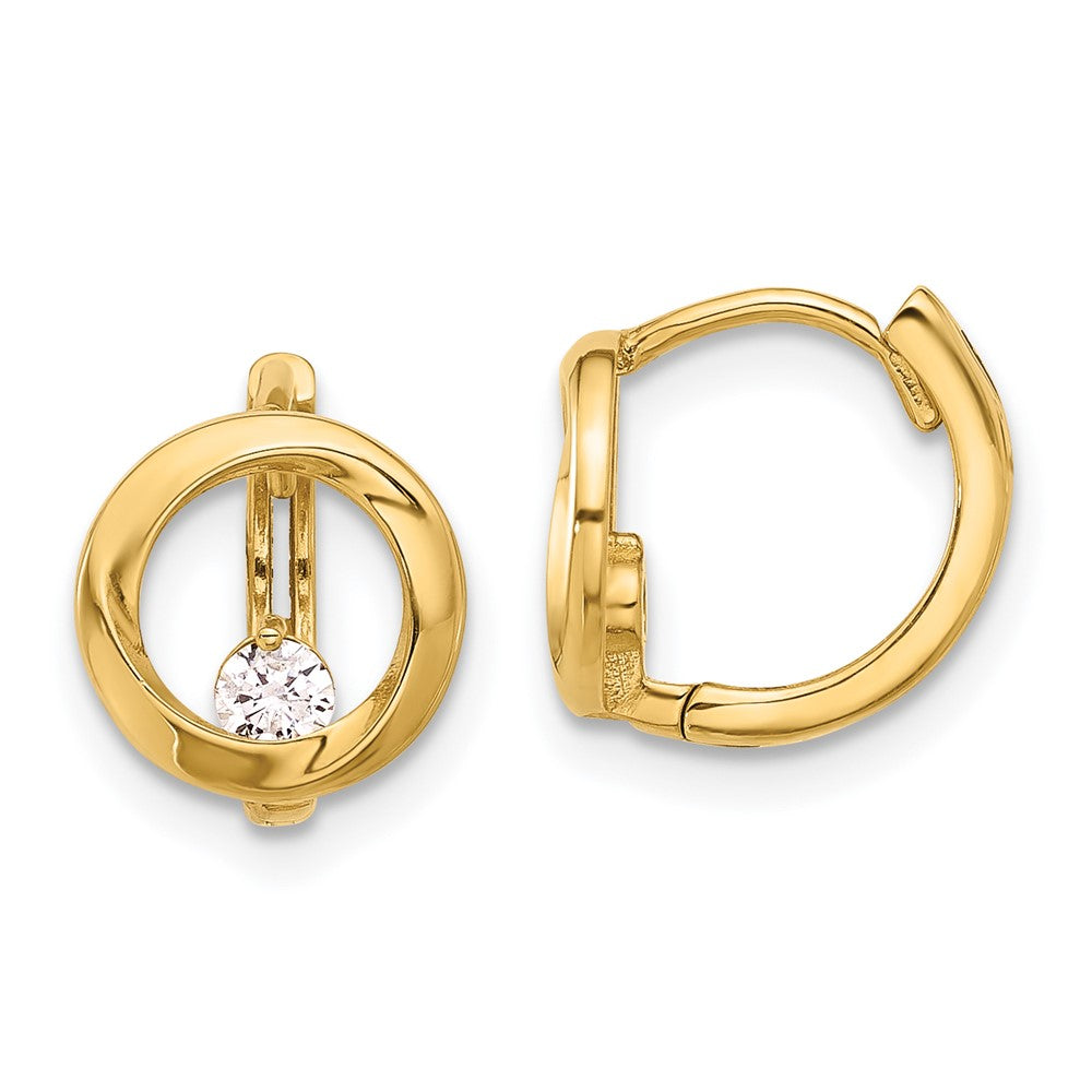 14K Yellow Gold Polished CZ Circle Hoop Earrings