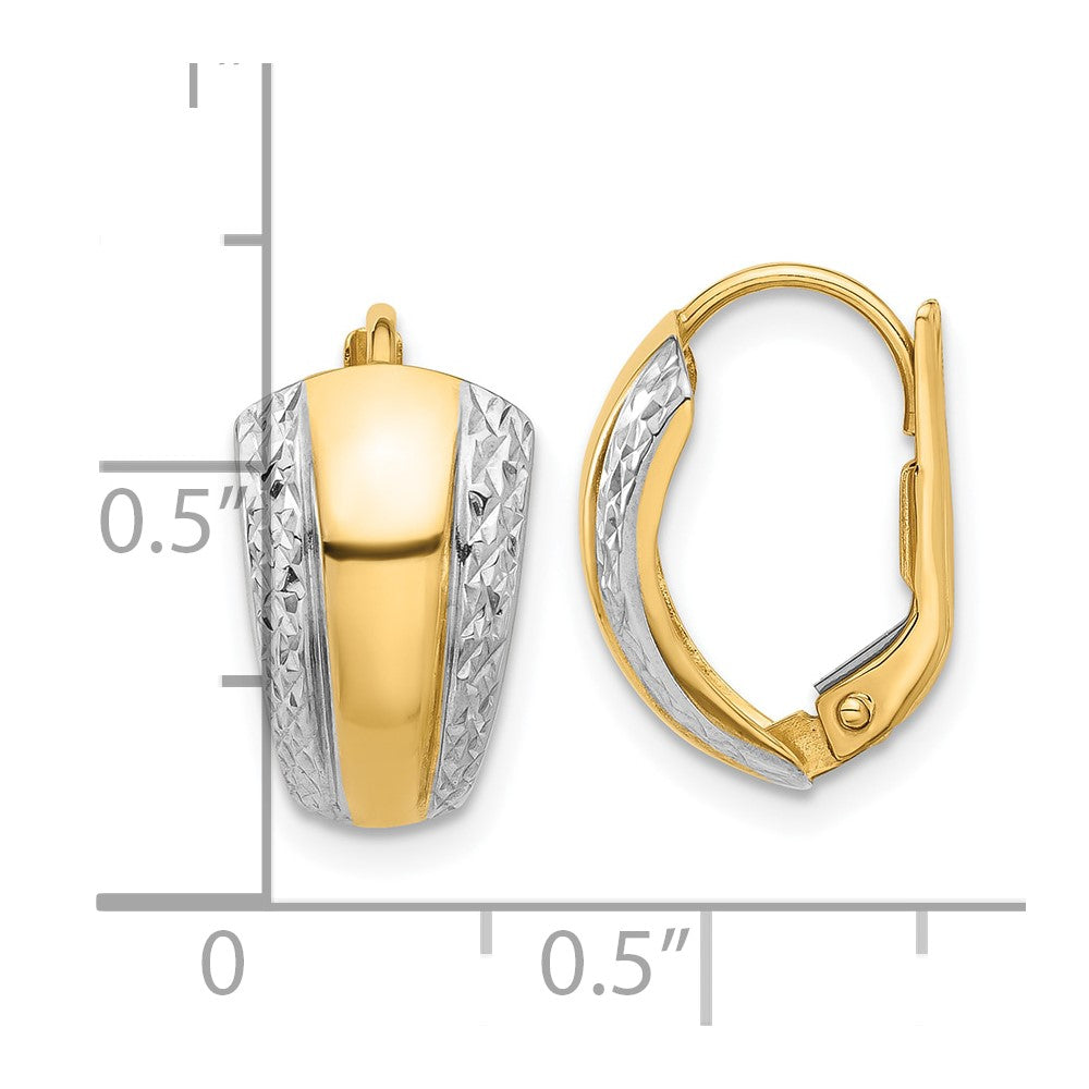14K Two-Tone Gold Polished and Diamond-cut Leverback Earrings