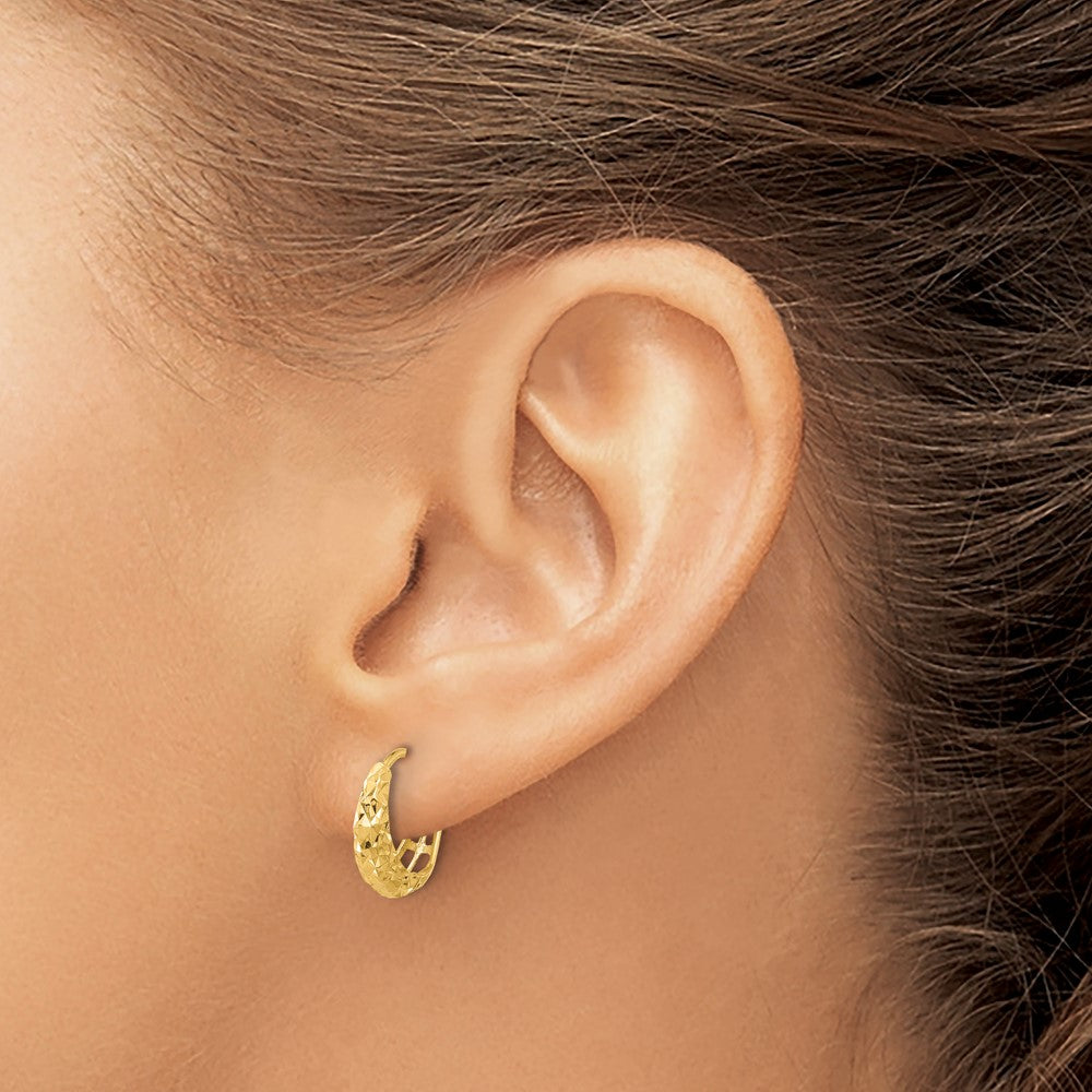 14K Yellow Gold Polished Diamond-cut Hoop Earrings