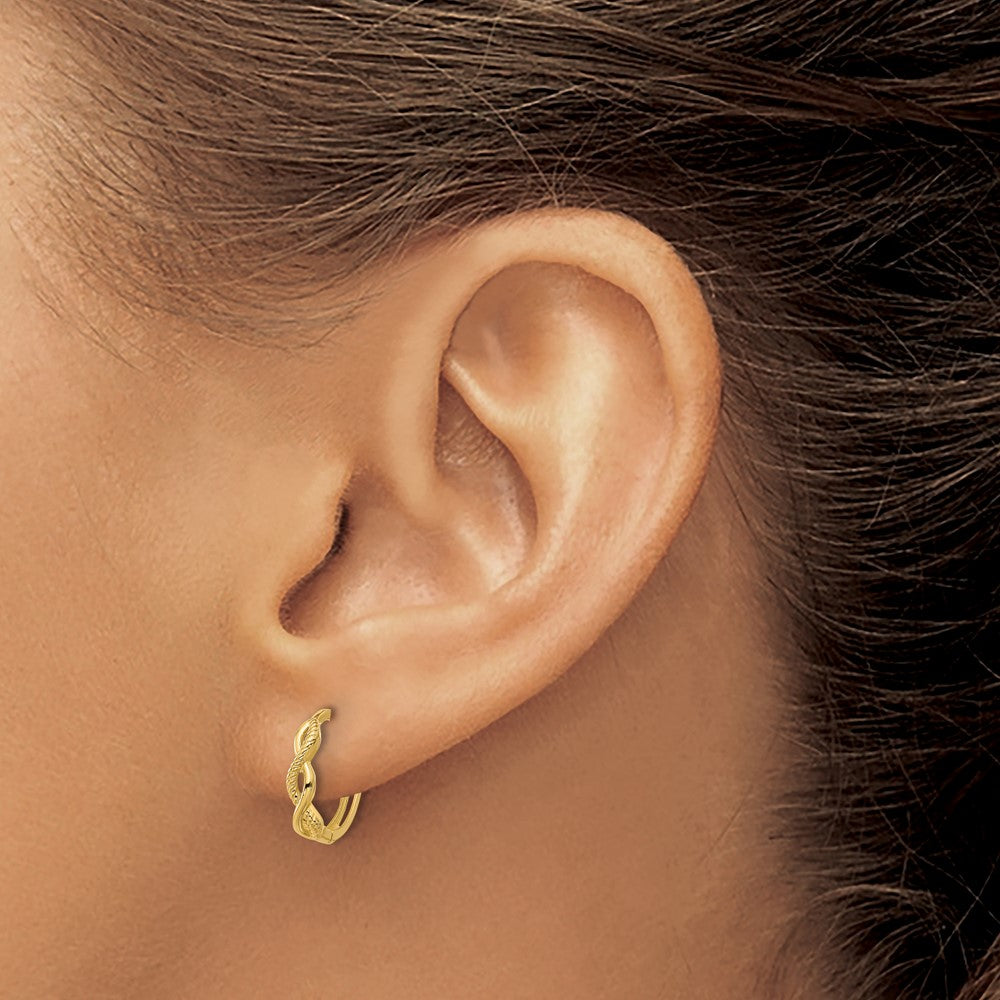 14K Yellow Gold Polished and Textured Braided Hinged Hoop Earrings