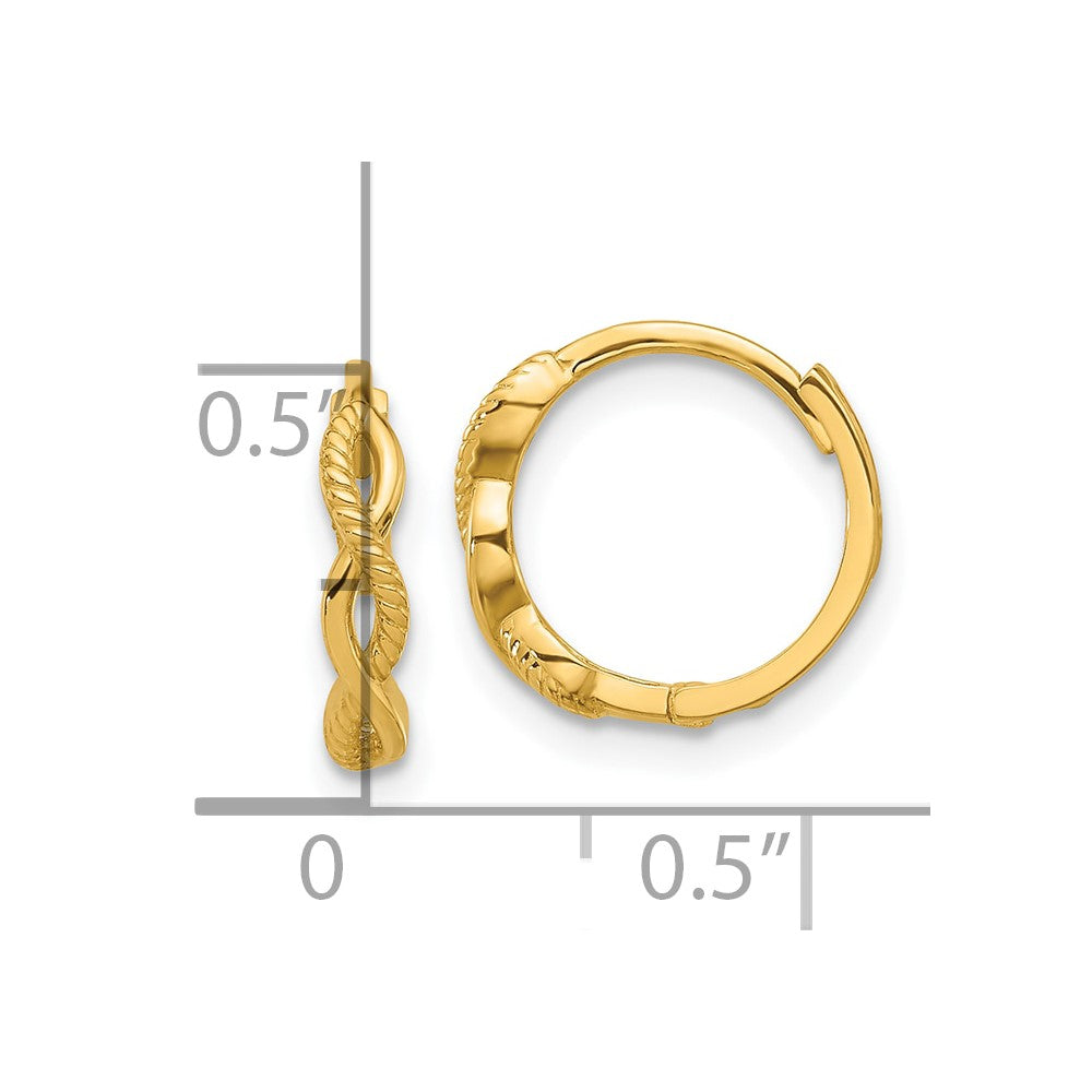 14K Yellow Gold Polished and Textured Braided Hinged Hoop Earrings
