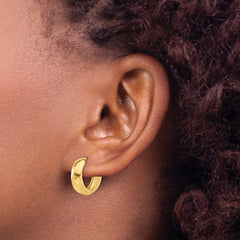 14K Yellow Gold Polished and Diamond-cut Huggie Hoop Earrings