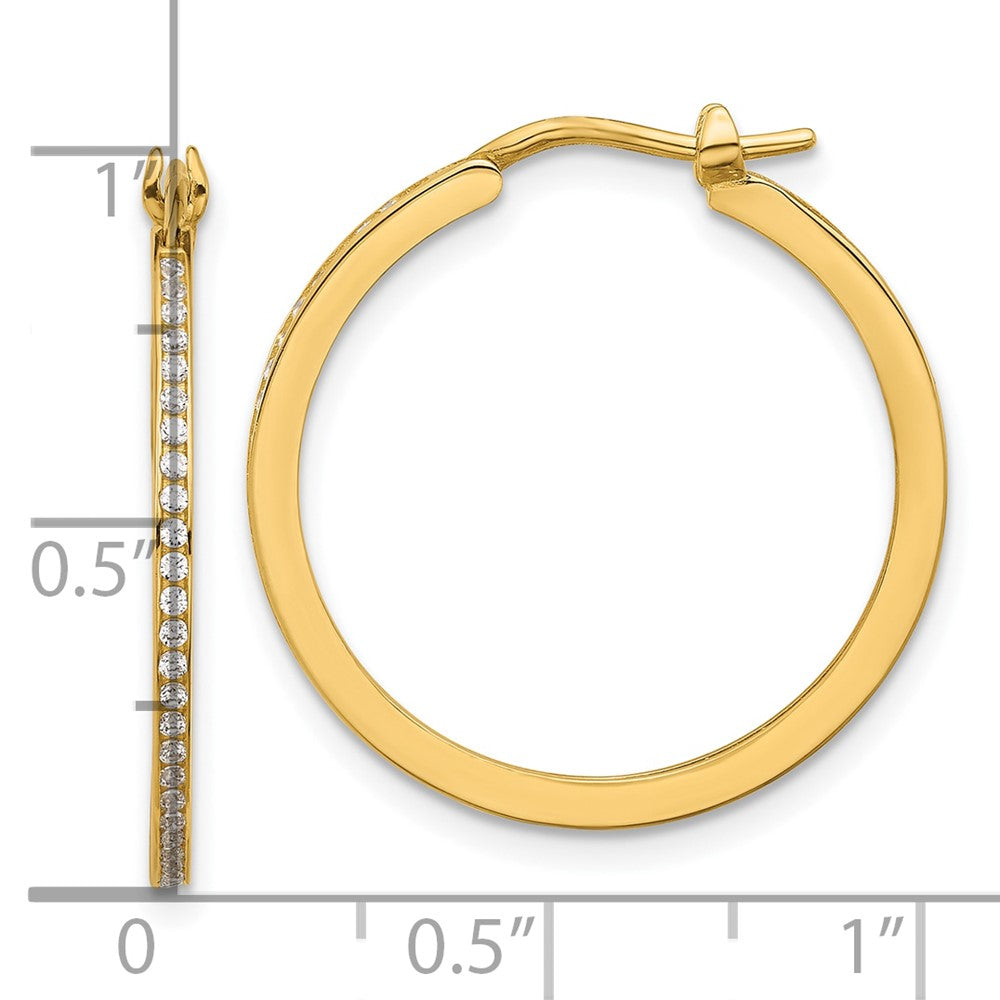 14K Yellow Gold Polished CZ 1.5mm Large Hoop Earrings