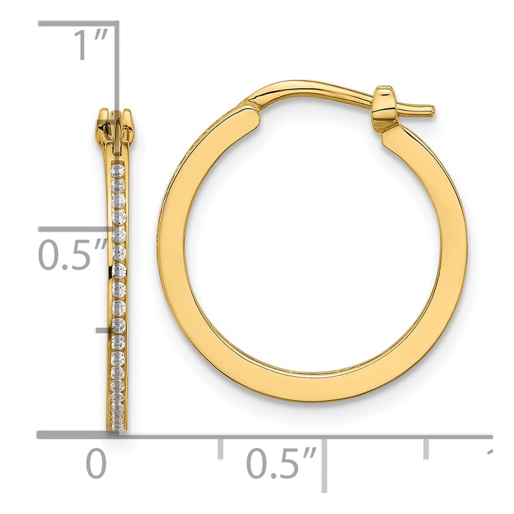 14K Yellow Gold Polished CZ 1.5mm Small Hoop Earrings