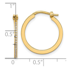 14K Yellow Gold Polished CZ 1.5mm Small Hoop Earrings
