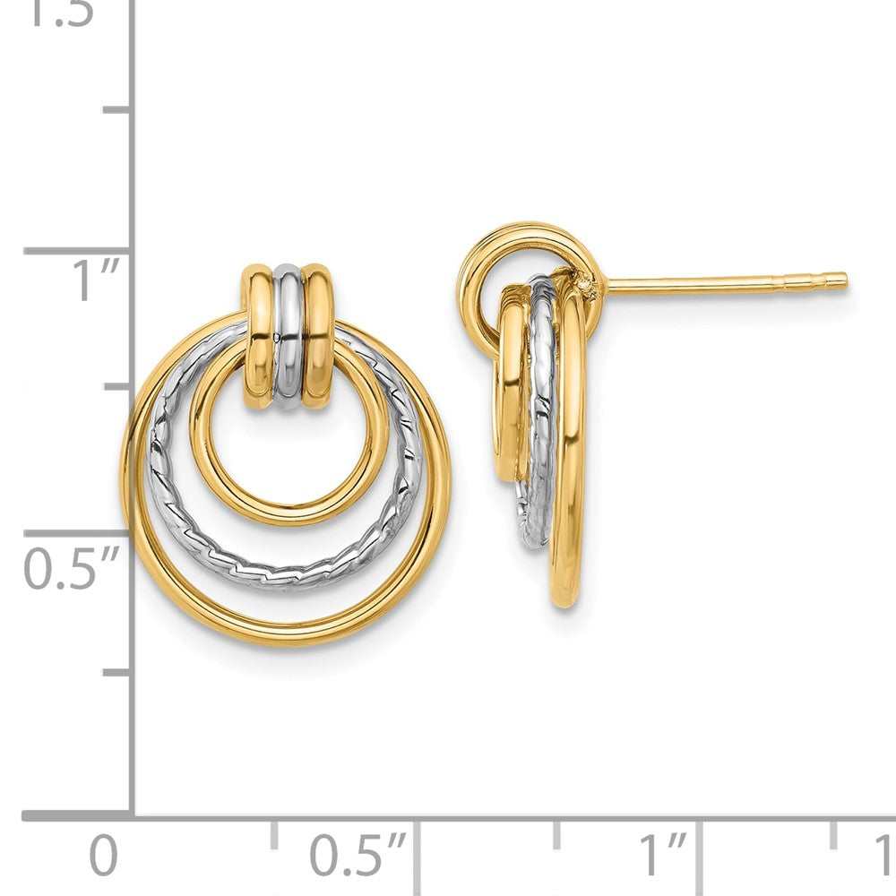 14K Two-Tone Gold Polished Circle Drop Post Earrings