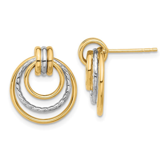 14K Two-Tone Gold Polished Circle Drop Post Earrings