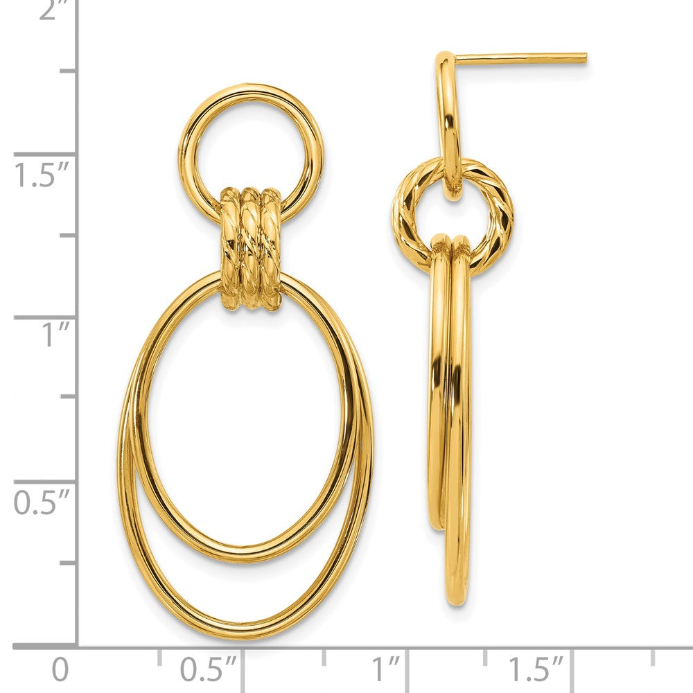 14K Yellow Gold Polished and Textured Dangle Post Earrings