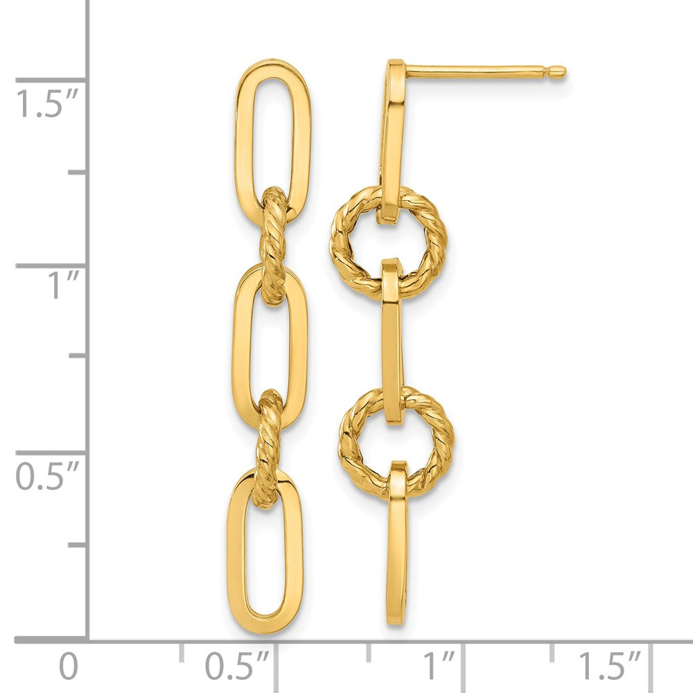 14K Yellow Gold Polished Chain Link Dangle Post Earrings