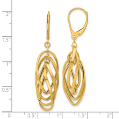 14K Yellow Gold Polished Oval Twisted Dangle Leverback Earrings