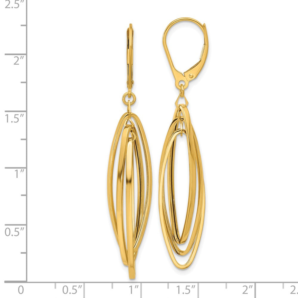 14K Yellow Gold Polished Oval Twisted Dangle Leverback Earrings