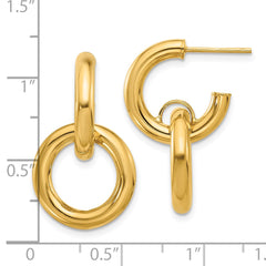 14K Yellow Gold Polished Hoop With Dangle Post Earrings