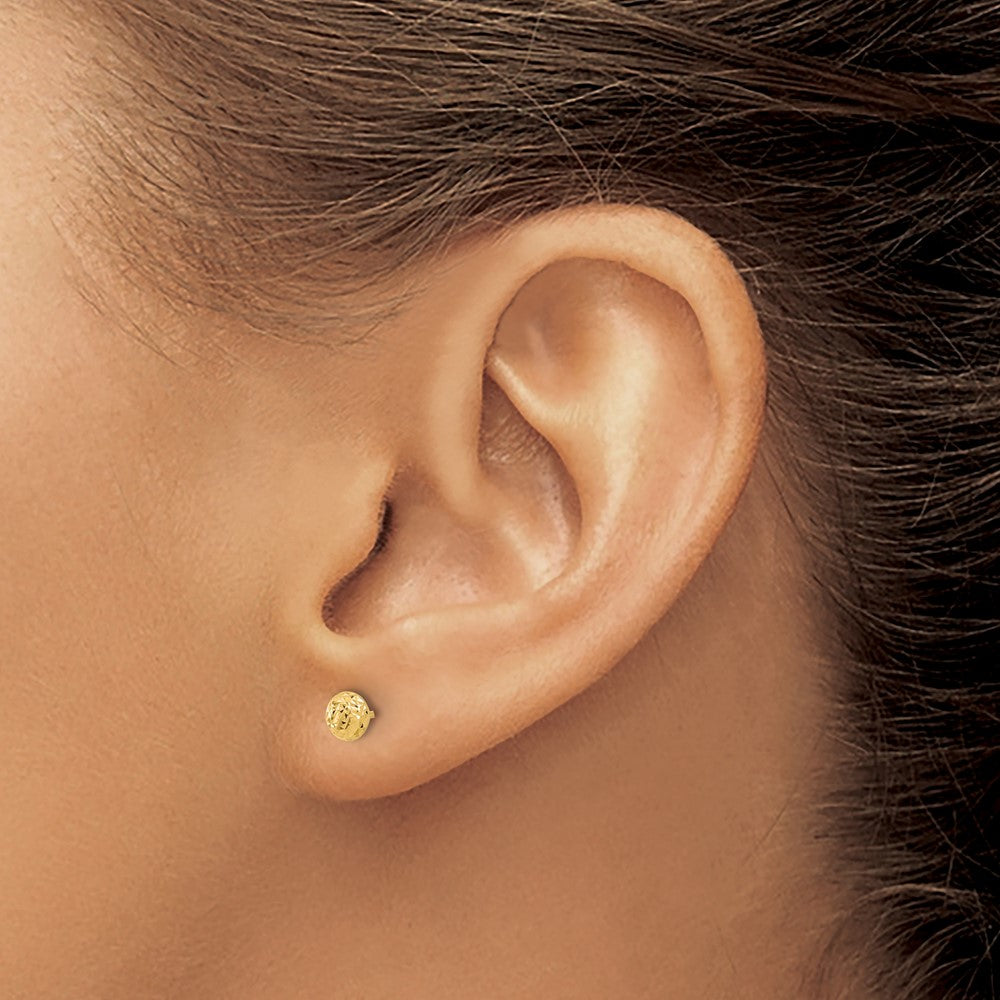 14K Yellow Gold Polished and Diamond-cut 4.5mm Button Post Earrings