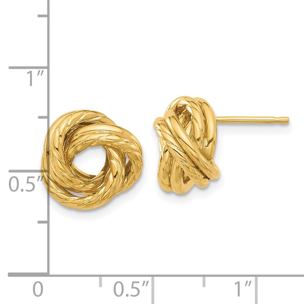 14K Yellow Gold Polished and Textured Love Knot Post Earrings