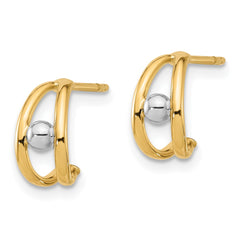 14K Two-Tone Gold Polished J-Hoop Post Earrings
