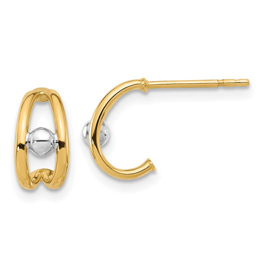 14K Two-Tone Gold Polished J-Hoop Post Earrings