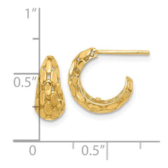14K Yellow Gold Textured J Hoop Post Earrings