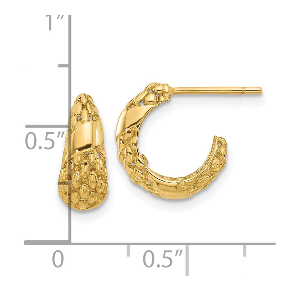 14K Yellow Gold Textured J Hoop Post Earrings