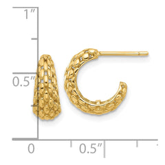 14K Yellow Gold Textured J Hoop Post Earrings