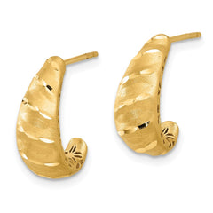 14K Yellow Gold Satin and Diamond-cut J-Hoop Earrings