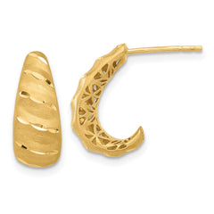 14K Yellow Gold Satin and Diamond-cut J-Hoop Earrings
