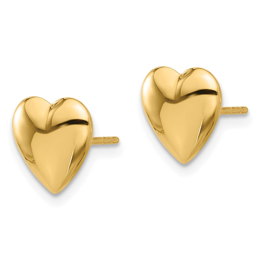 14K Yellow Gold Polished Puffed Heart Post Earrings