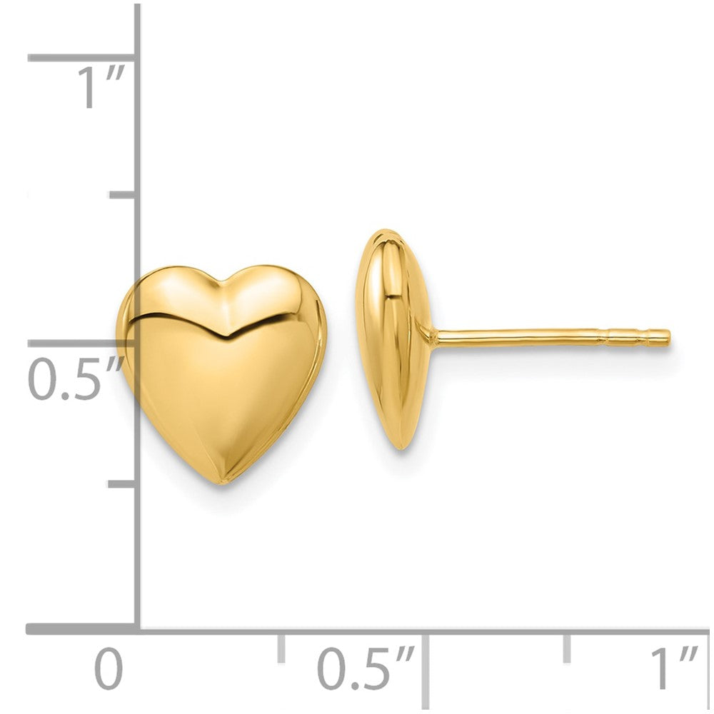 14K Yellow Gold Polished Puffed Heart Post Earrings