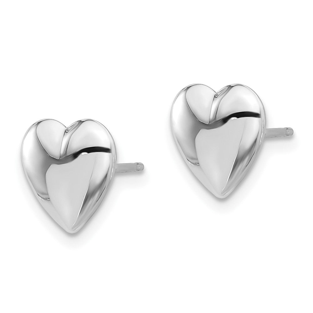 14K White Gold Polished Puffed Heart Post Earrings