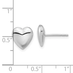 14K White Gold Polished Puffed Heart Post Earrings