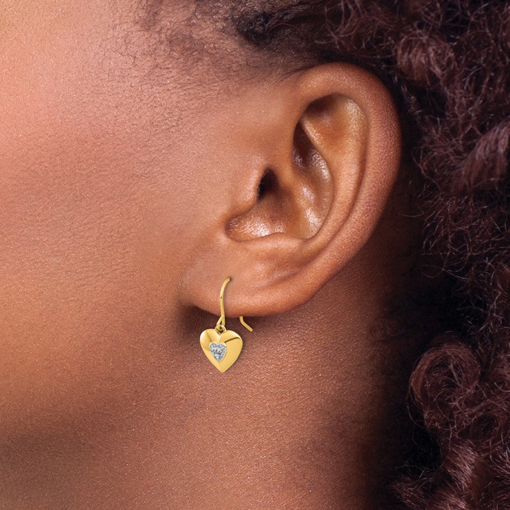 14K Two-Tone Gold Diamond-cut Heart Dangle Earrings