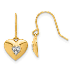 14K Two-Tone Gold Diamond-cut Heart Dangle Earrings