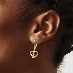 14K Two-Tone Gold Polished Cross in Heart Leverback Dangle Earrings