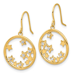 14K Two-Tone Gold Diamond-cut Stars in Circle Dangle Earrings