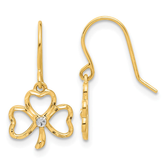 14K Two-Tone Gold Diamond-cut Clover Dangle Earrings