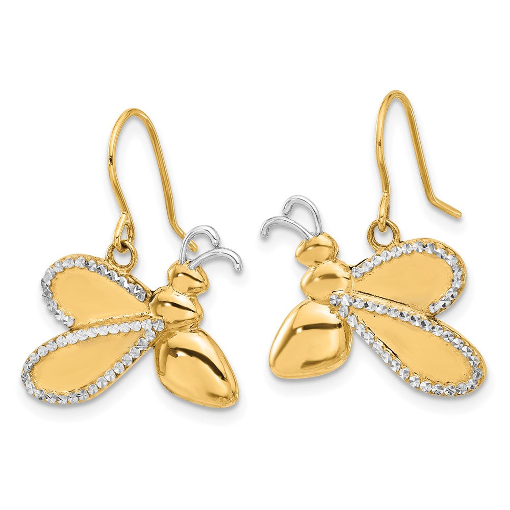 14K Two-Tone Gold Diamond-cut Bee Dangle Earrings
